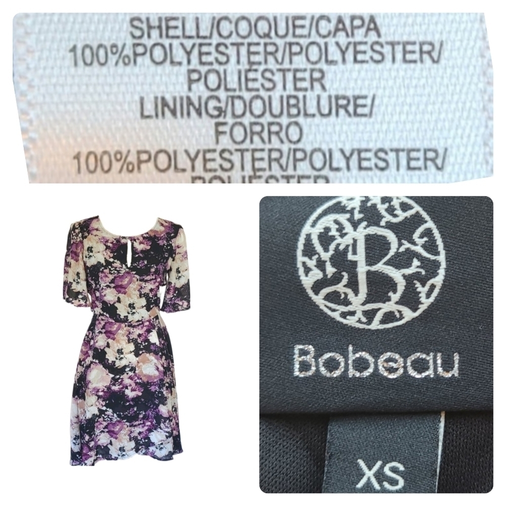 Retro Purple Black Cream Floral Print Short Sleeve Dress - Picture 5 of 5